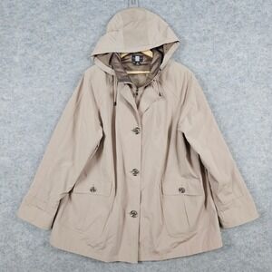 Gallery Woman Hooded Rain Jacket Tan Size 1X Water Resistant Outerwear NO LINER